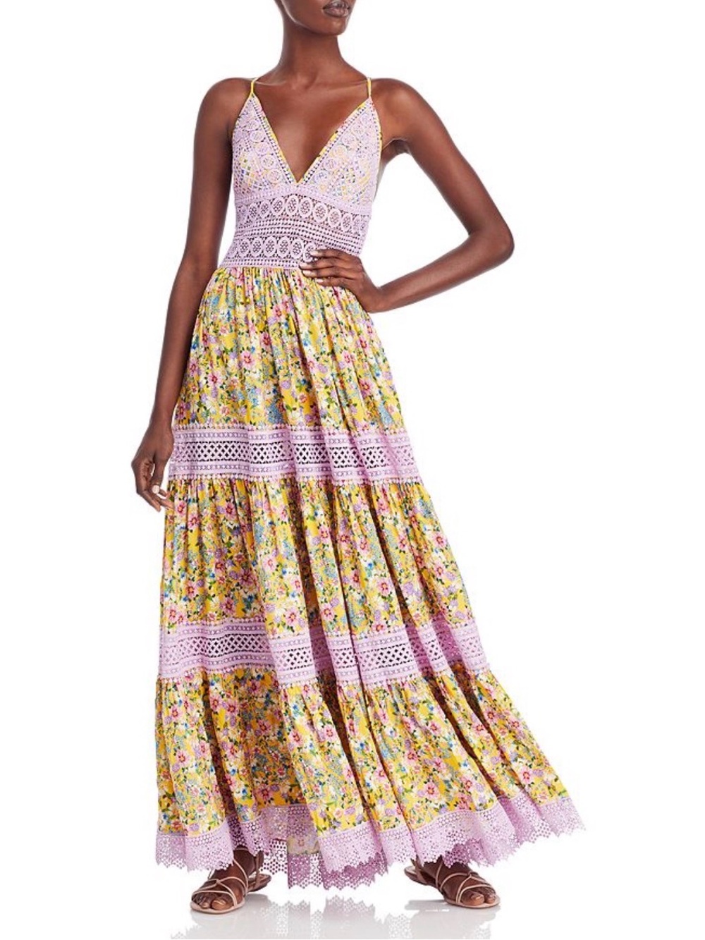 Charo Ruiz Yellow & Lilac Floral Maxi Dress